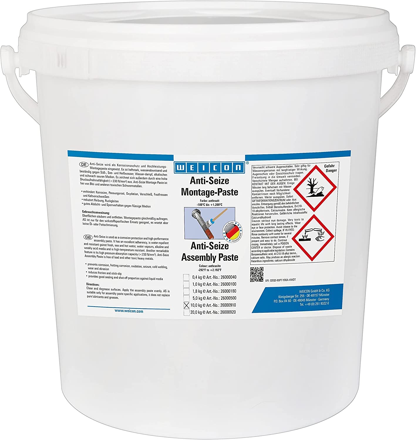 WEICON Anti-Seize Montagepaste 10 kg hitzebeständiger Schutz gegen Korrosion, Festfressen und Verschleiß