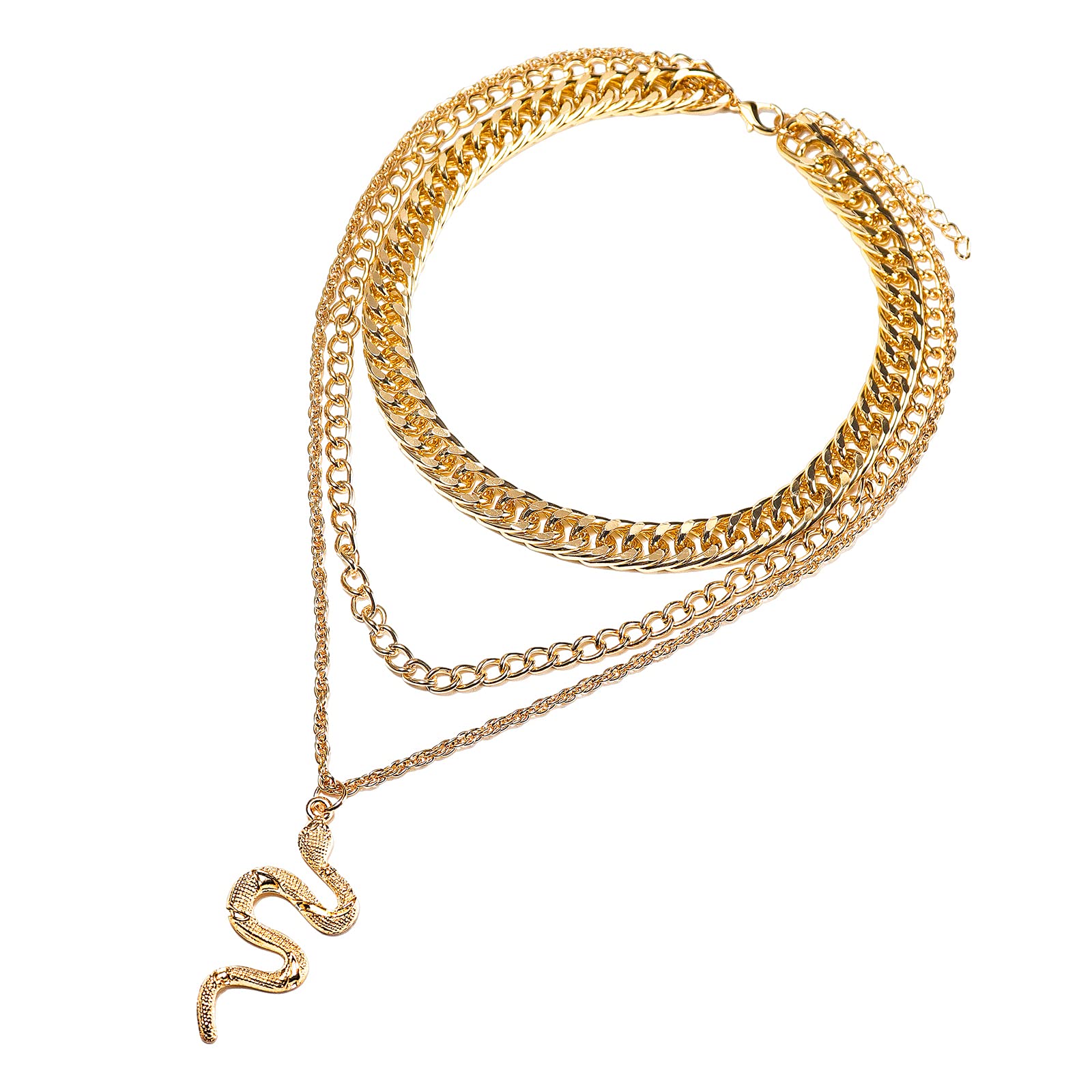 COLORFUL BLINGGothic Snake Gold Layered Necklaces Trendy Retro Coin Pendant Multilayered Long Chain Necklace