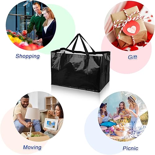 Vista 14 de Shappy 6 bolsas de comestibles reutilizables extra grandes con asas coloridas de plástico tejido impermeable Bright