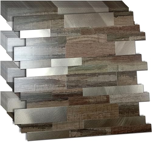 XUANINY 10 hojas de azulejos metálicos para salpicaduras en muro, autoadhesivas, aluminio 3D, paneles de pared para cocina, baño, dormitorio, sala