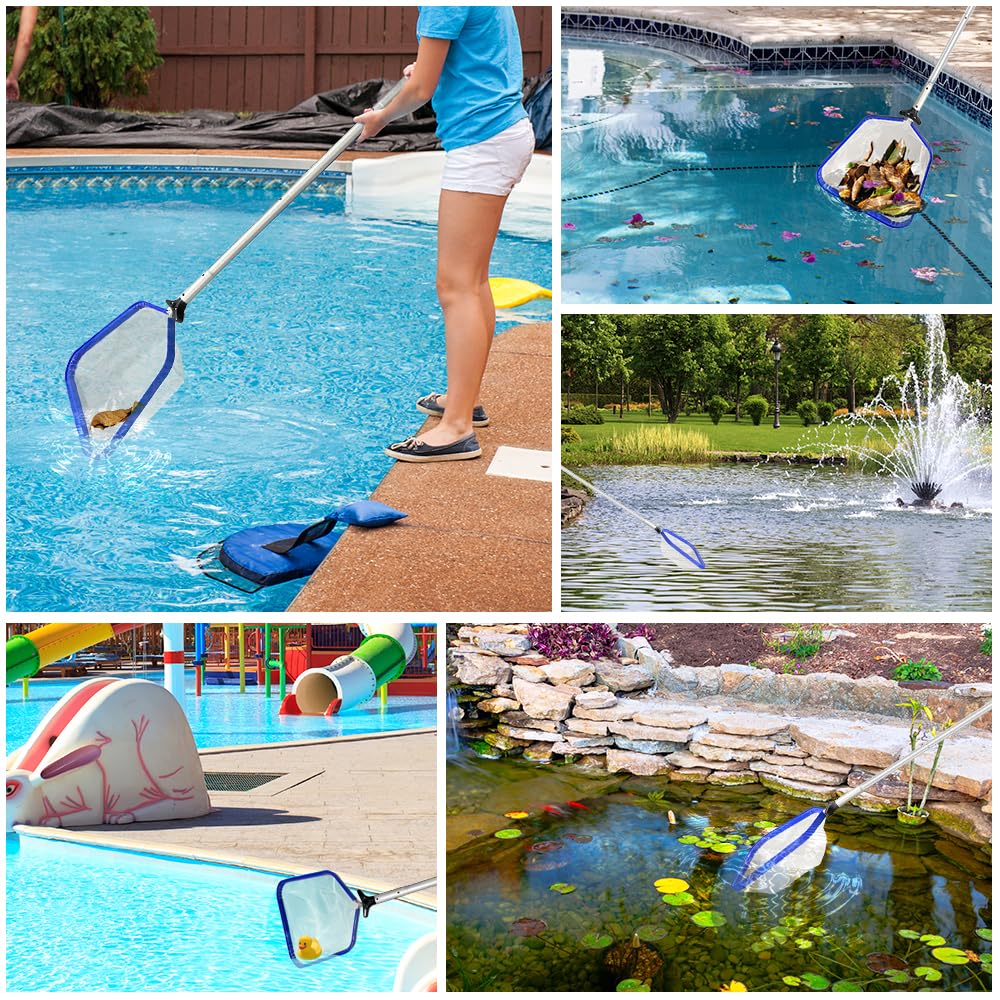 Retino per Pulizia Piscine,Professionale Retino Piscina,Retino per Piscina con Manico Telescopico,Retina Raccogli Foglie per Piscina Contelaio in Alluminio,Rete a Maglia Fine,Skimmer per Piscina