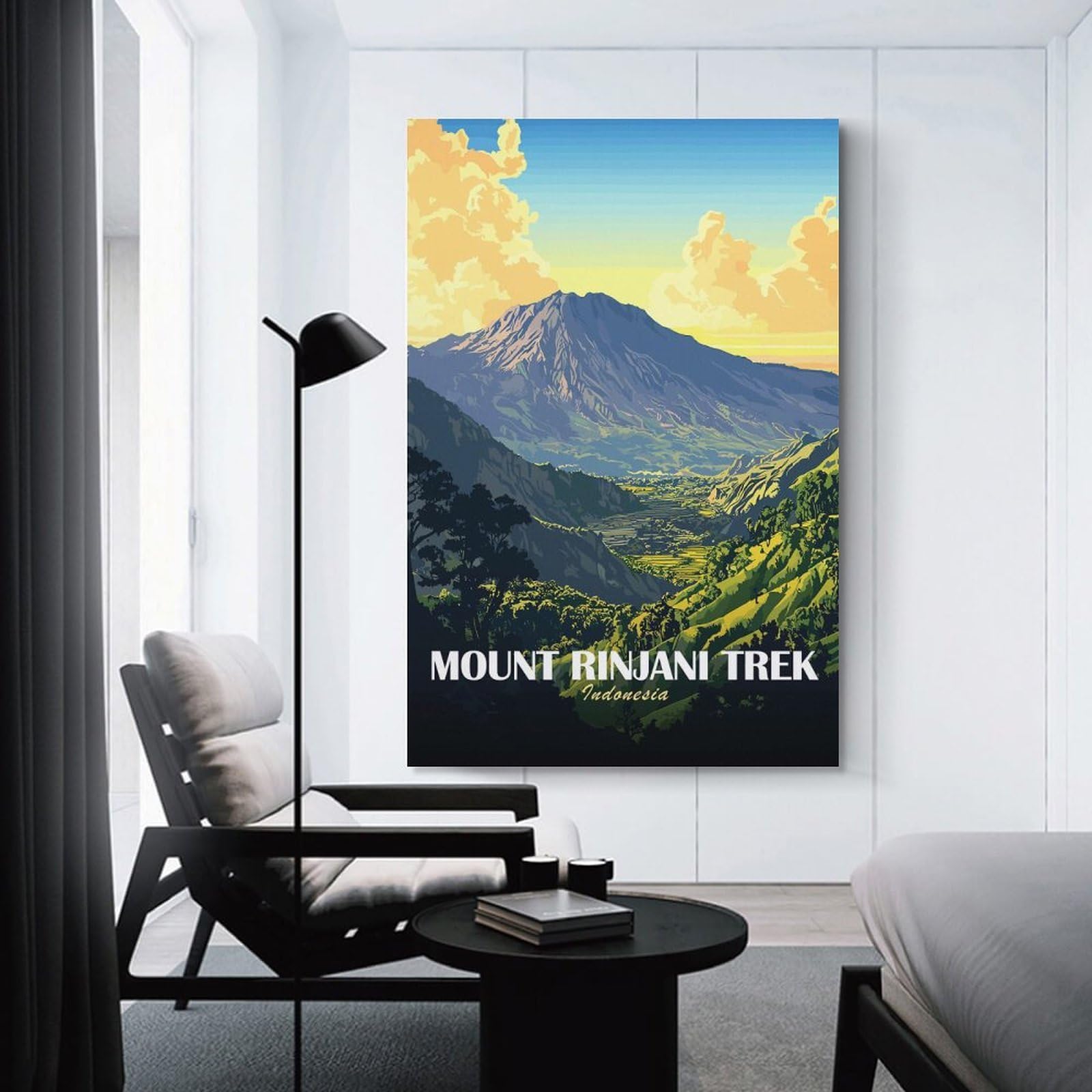 Junmoney Mount Rinjani Trek Indonesia Landscape Art Canvas Art Print, 20x30inch(50x75cm), for Wall Displays, Bedrooms Or Room Updates, Home Wall Art for Statement Displays