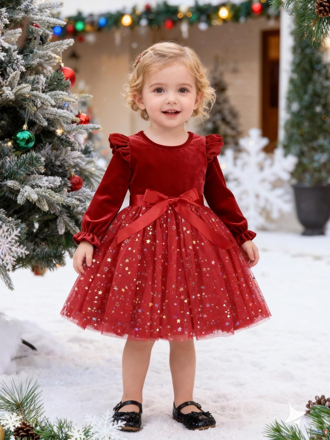 Patgoal Toddler Girls Tutu Dresses Velvet Tulle Dress with Sequin Long Sleeve Holiday Party Fall Winter Dress 2-7Y - Image 4