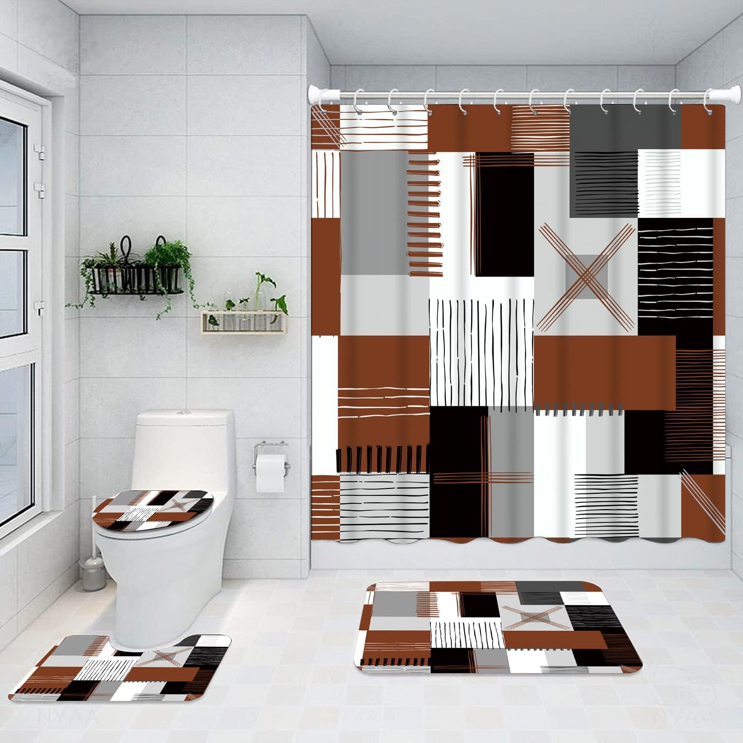 All Smiles Shower Curtain Sets Pink Bathroom Sets with Shower Curtains and Rugs Modern Home Bathroom Décor Accessories,Shower Curtains Waterproof with Non-Slip Rugs Toilet Lid Cover and Bath Mat