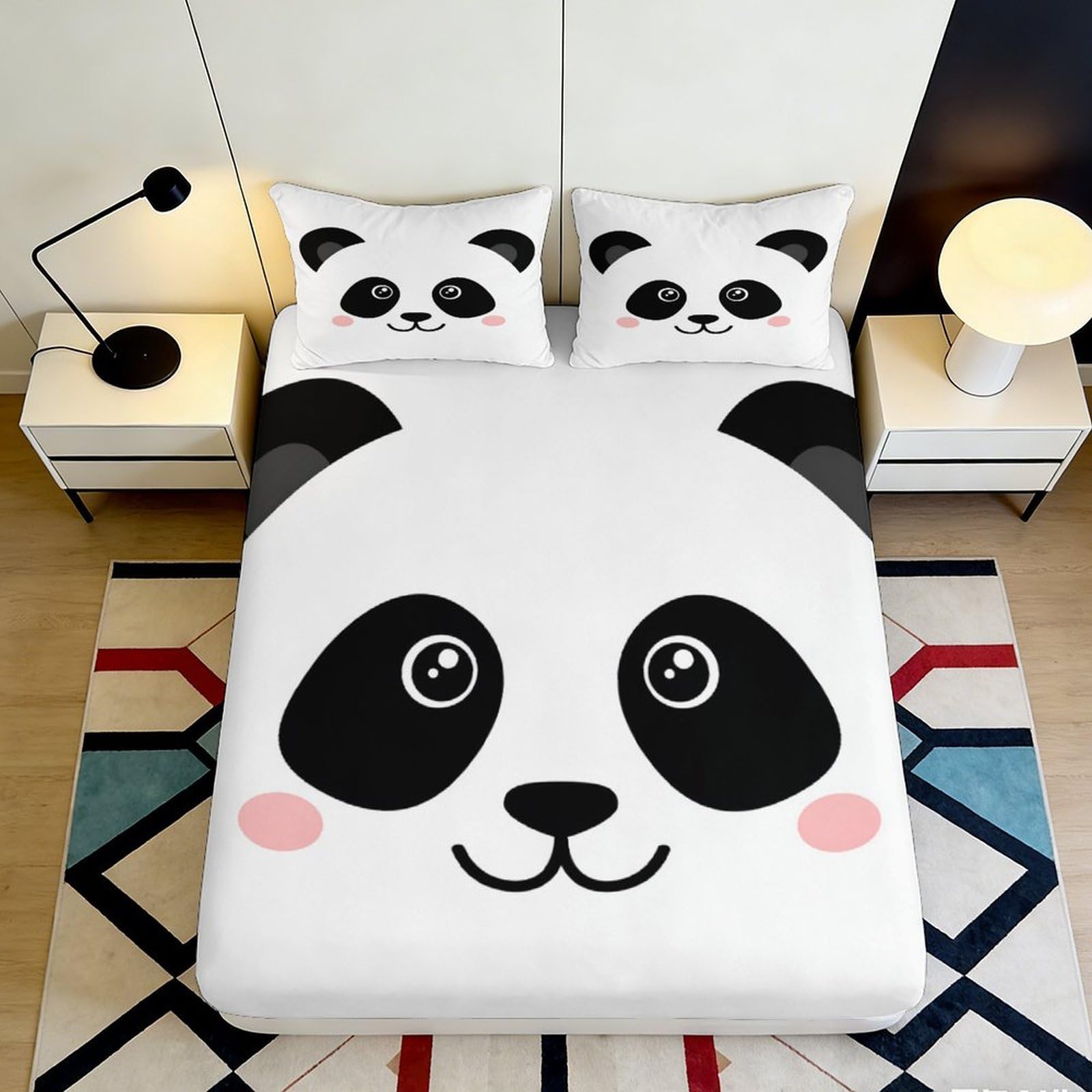3D Printed Panda Face Fitted Sheet Microfiber Soft Breathable Cartoon Animal Bed Cover for Bedroom Guest Room Decor 90x200x25cm