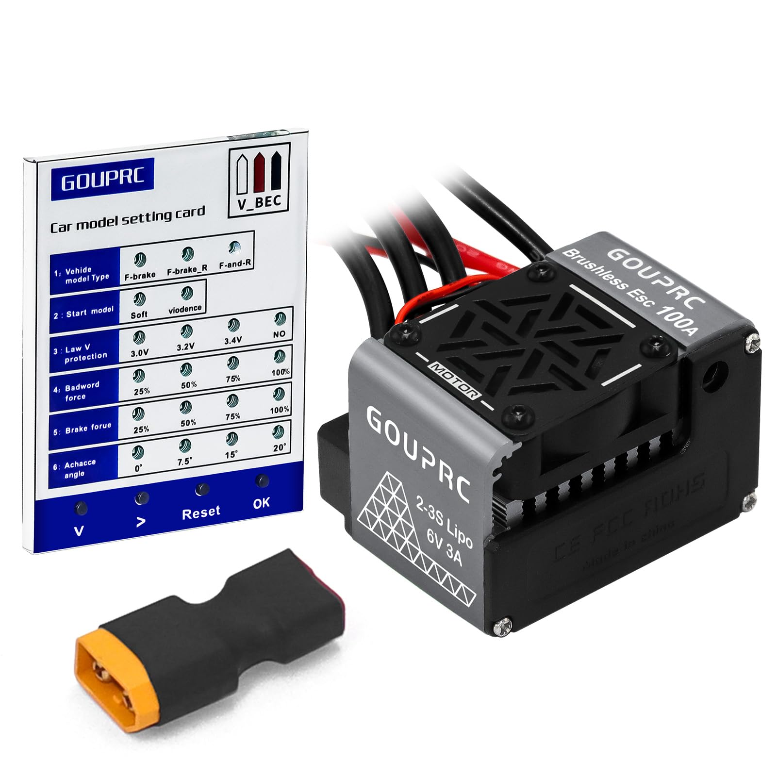 GOUPRC 100A Brushless ESC 2-3S Waterproof Electric Speed Controller for 1/10 Scale Accessories RC Truck Off-Road Car