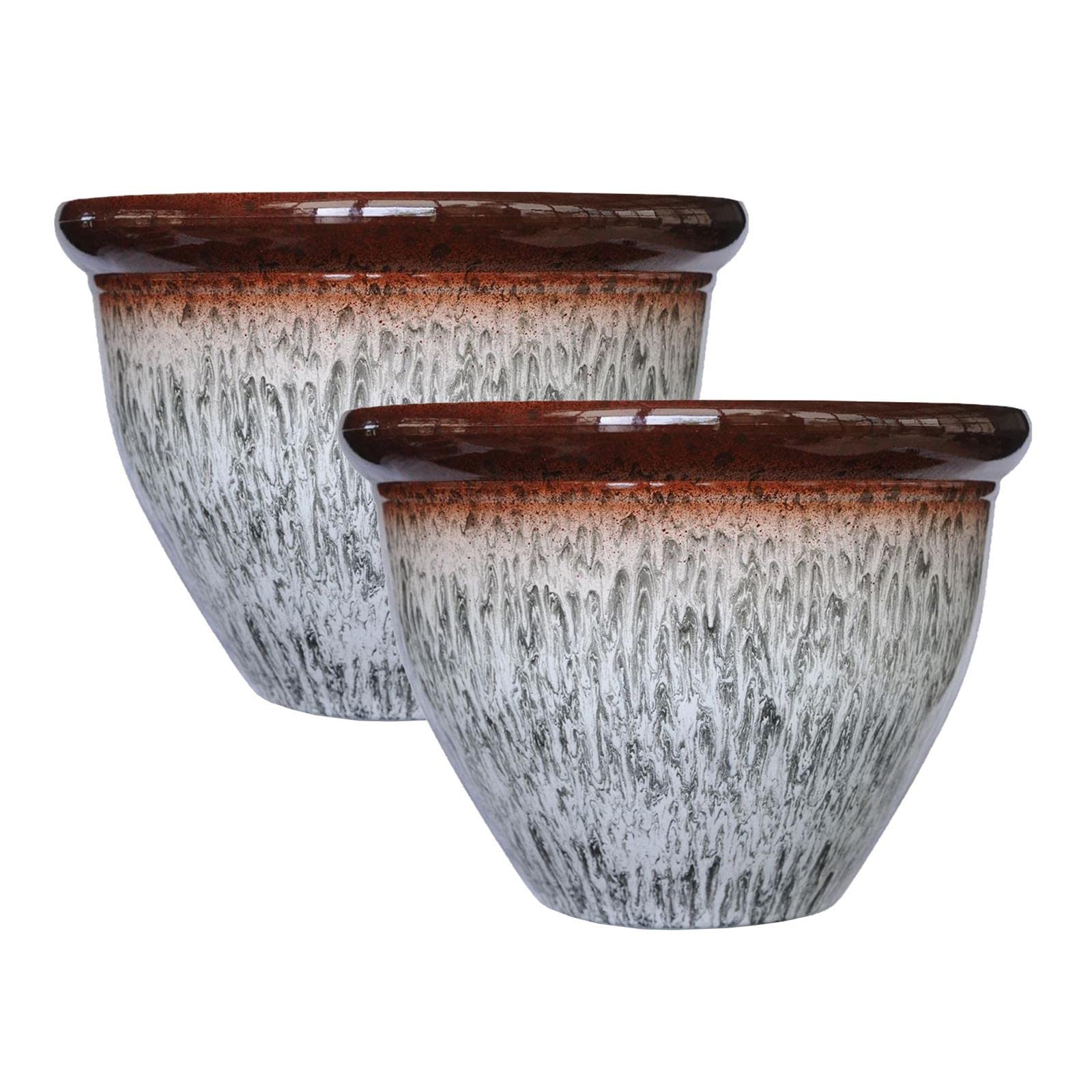 simpa Two Colour Tone Drip Glaze Effect Plastic Planter Pots - GREY, Set of 2 Pots - 17cm (H) x 23cm Diameter