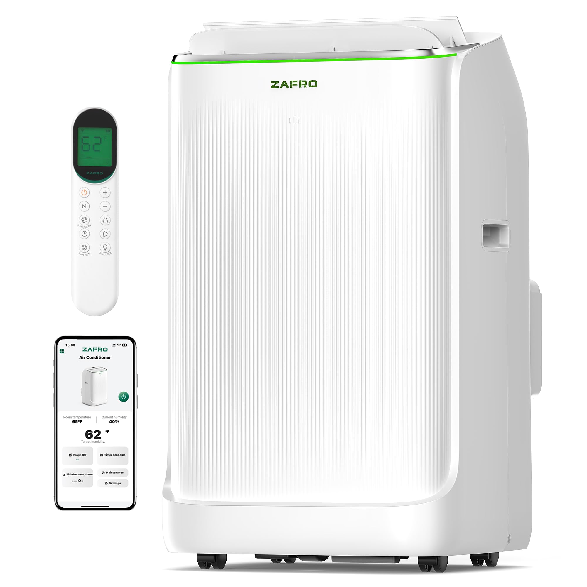 ZAFRO Inverter Portable Air Conditioners, 14000 BTU (10000 BTU SACC) Smart AC Unit with Ultra Quiet(42dB)/Drainage-free Cooling/24Hrs Timer/APP/Remote for Multi-Scenario Use