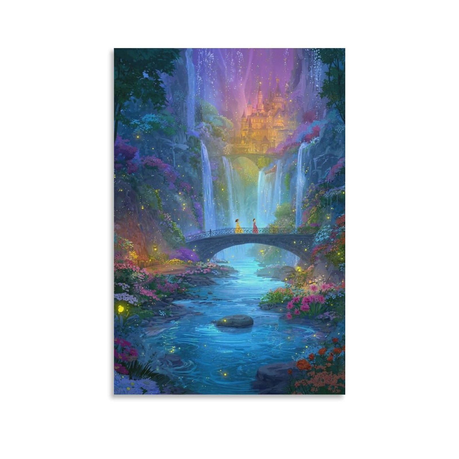 DHBANEIOK Fantasy Castle Waterfall Poster Artwork Canvas Prints Picture Modern Canvas Wall Art Picture Wall Hanging for Office Gym Living Room Decor 20x30inch(50x75cm)