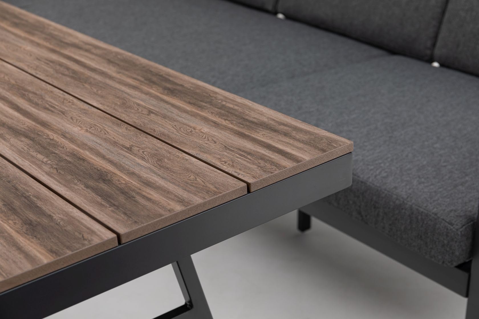 Gardissimo Nara Oak Links Dining Eck Lounge Set, Anthrazit | Mit Ecksofa, Esstisch, Bank & Kissen, Wetterfest bis 9 Personen, Bezüge Waschbar, Aluminium Sitzgruppe