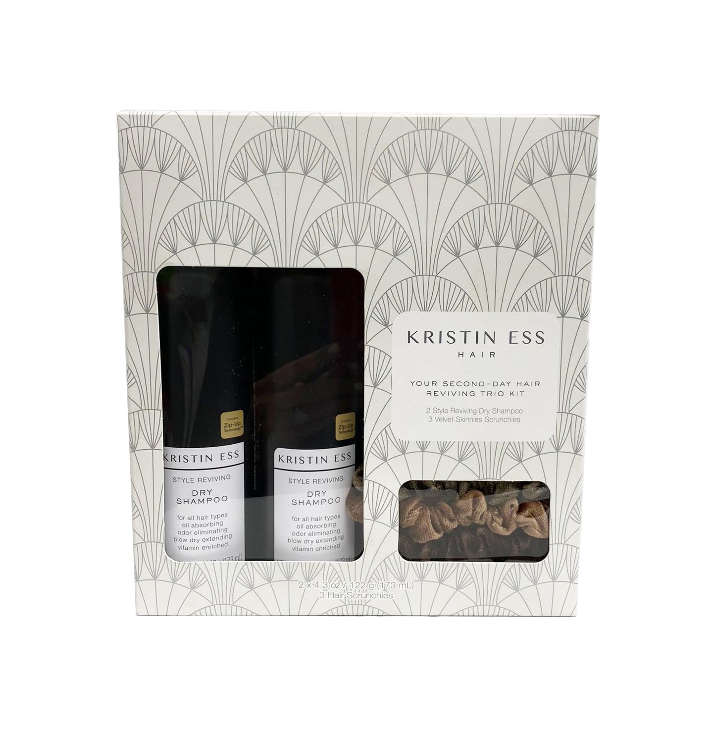 Kristin Ess HAIR Style Reviving Dry Shampoo - Cruelty Free, Veggan, Color + Keratin Safe, Free of Sulfates, Parabens, Phthalates (Include 2 x dry shampoo 4.3 ox + 3 x velvet skinnies scrunchies)