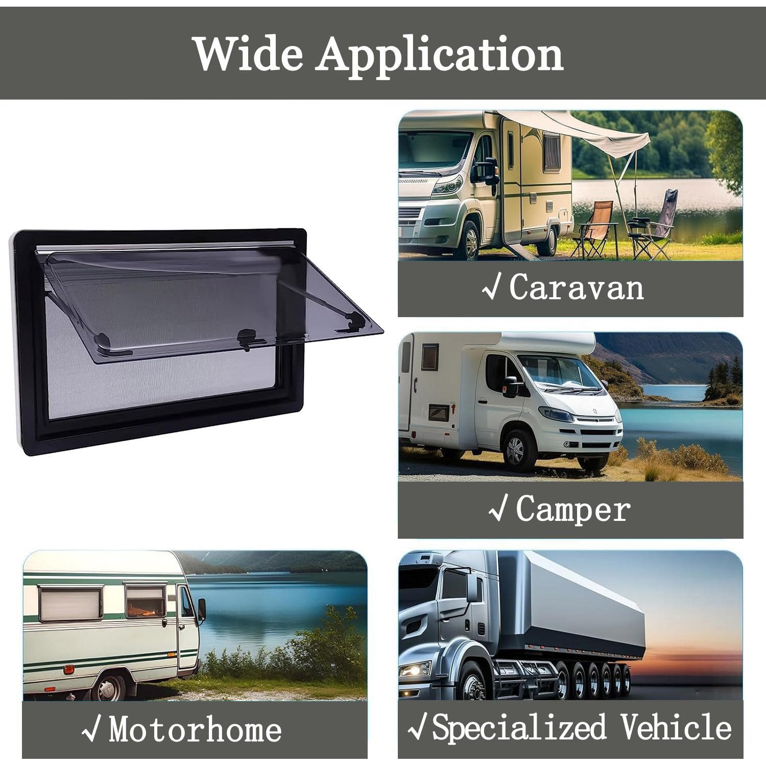 RV Ausstellfenster Set Compact Inkl. Verdunklungsrollo Insektenschutz Dichtmitttel Seitenfenster Wohnwagen Camper Fenster Acrylglas Von 300x500 Bis 550x1300 Insektenschutz,130 * 55cm