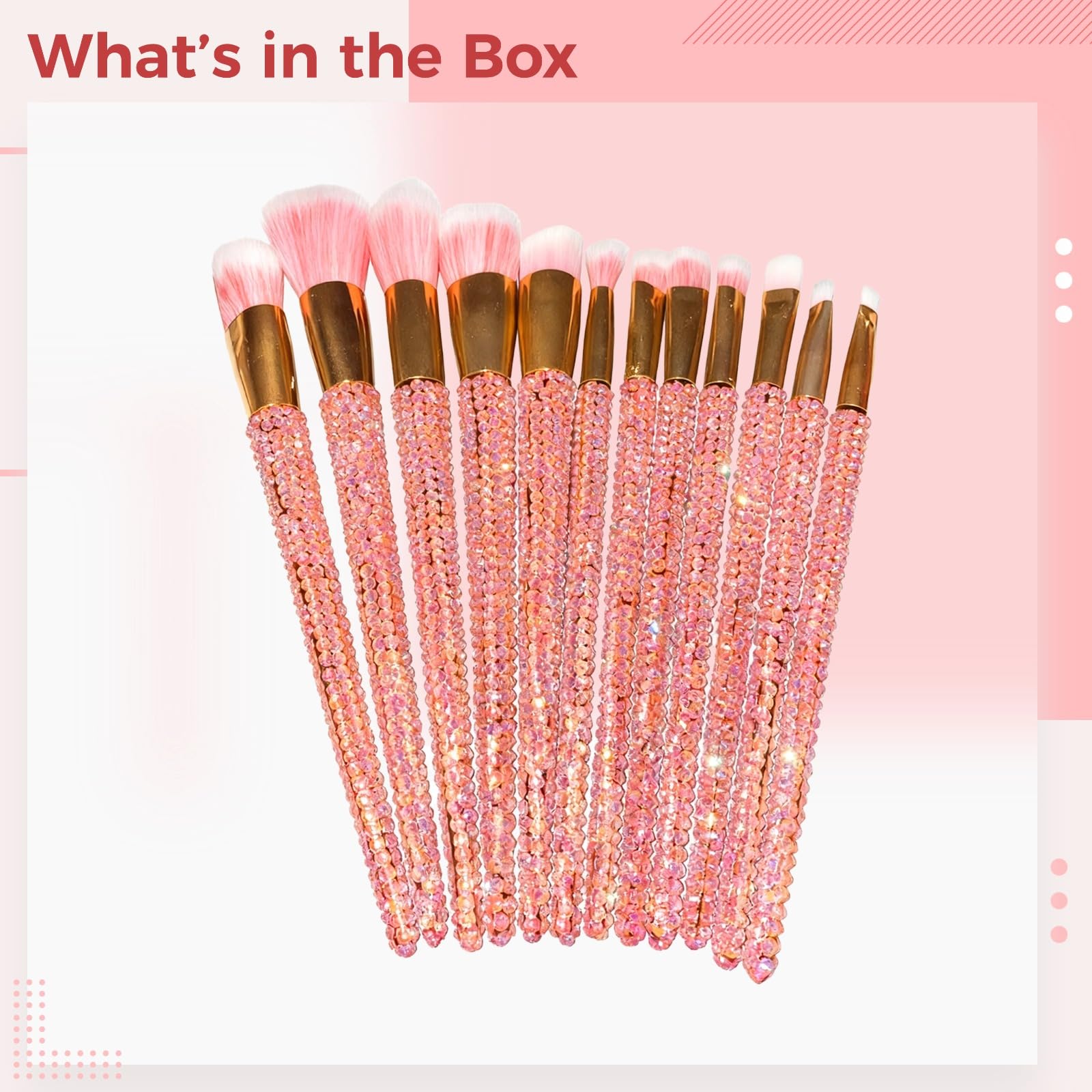 12er Set Schminkpinsel mit rosa Strasssteinen, Kristall-Design, professionelles Gesicht- und Augen-Make-up-Pinsel-Set, Blingbling Beauty Pinsel für Damen und junge Mädchen