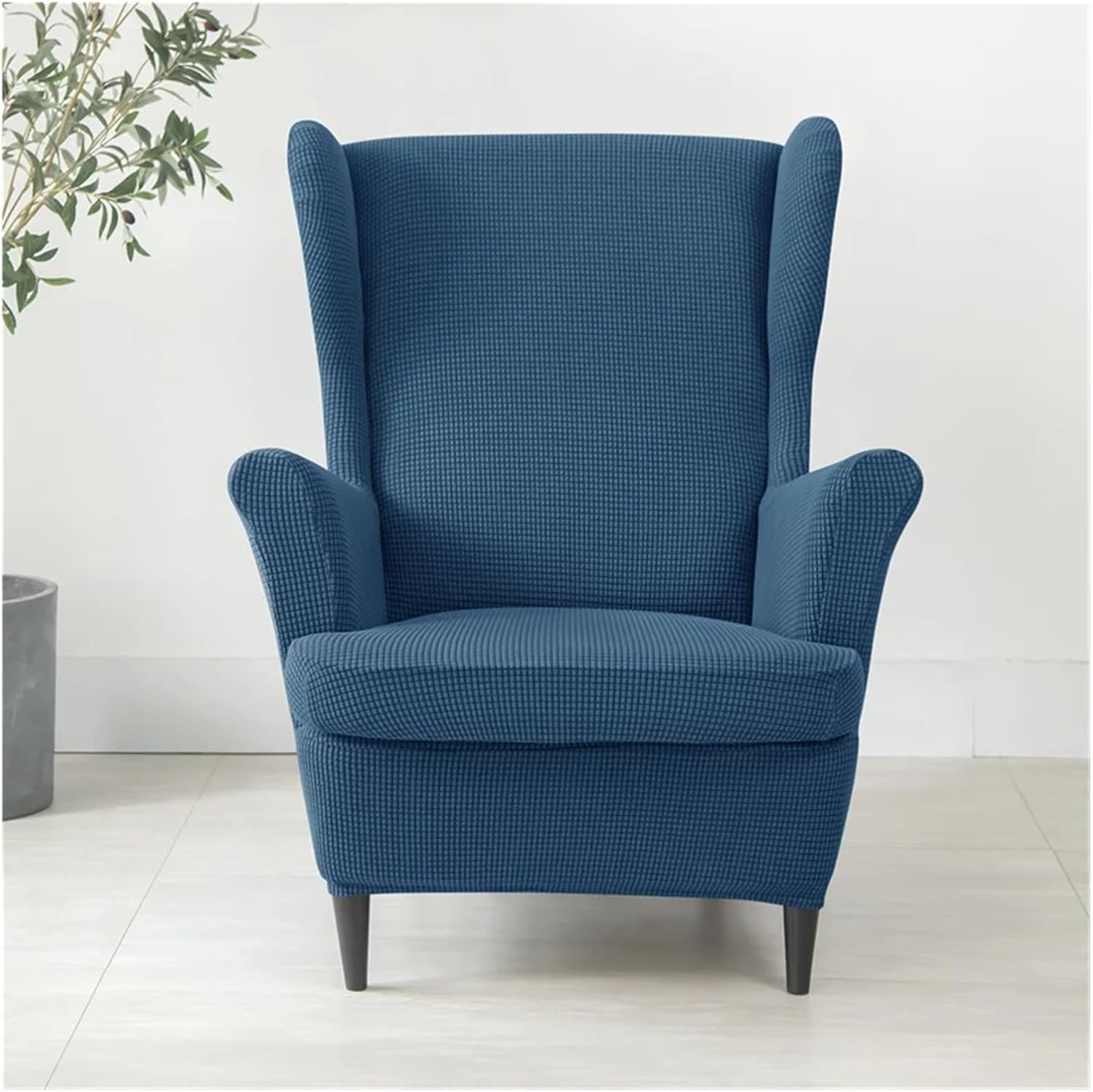 Wing Chair Slipcover 1Set Elastic Wing Chair Cover with Seat Cushion Wingback Hotel Sofa Ottoman Armchair Slipcover for Bedroom Living Room(Color 2)