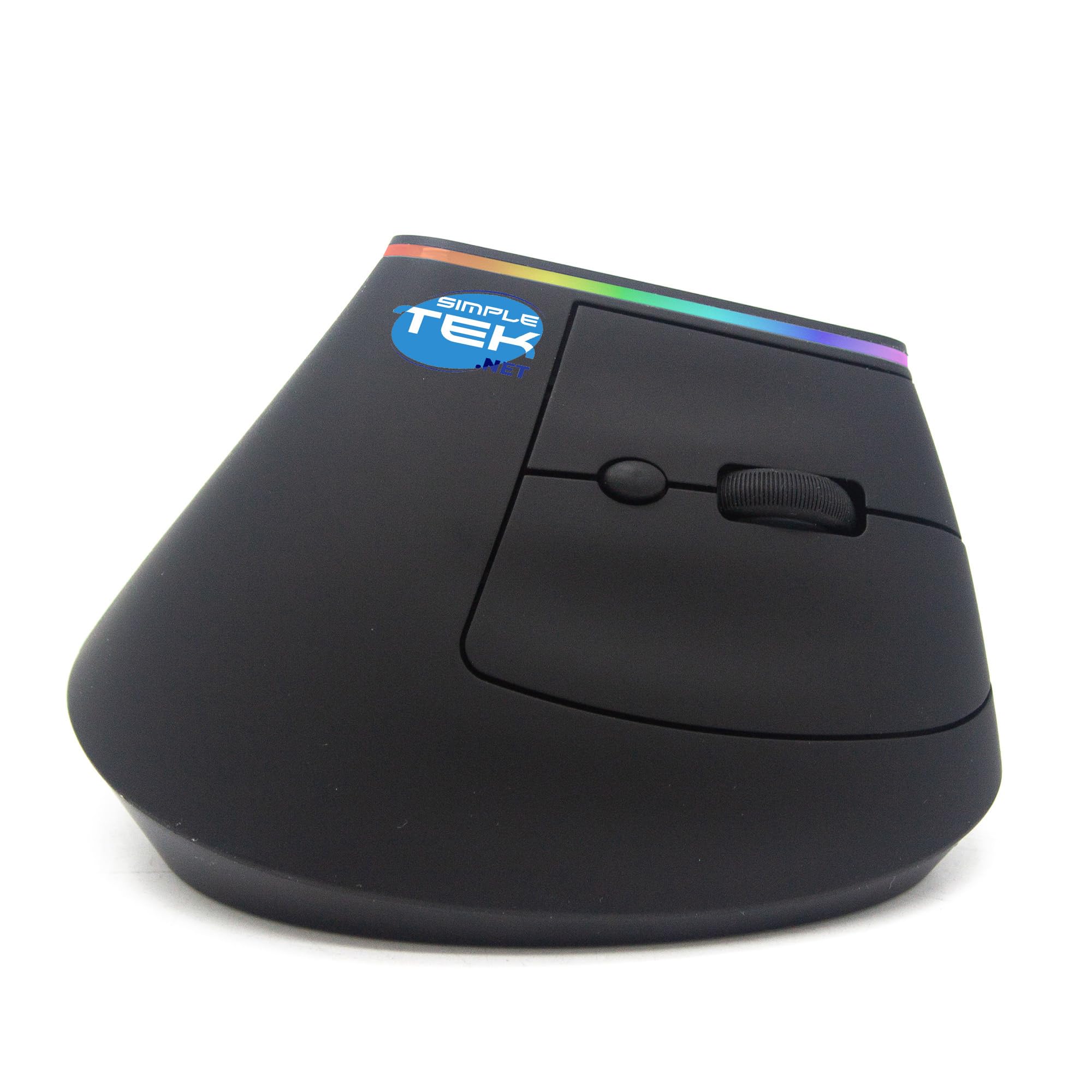 SIMPLETEK - Ergonomische kabellose vertikale Maus - Bluetooth und 2,4 GHz Wireless - RGB-Beleuchtung - Wiederaufladbar mit integriertem Akku - Schwarz