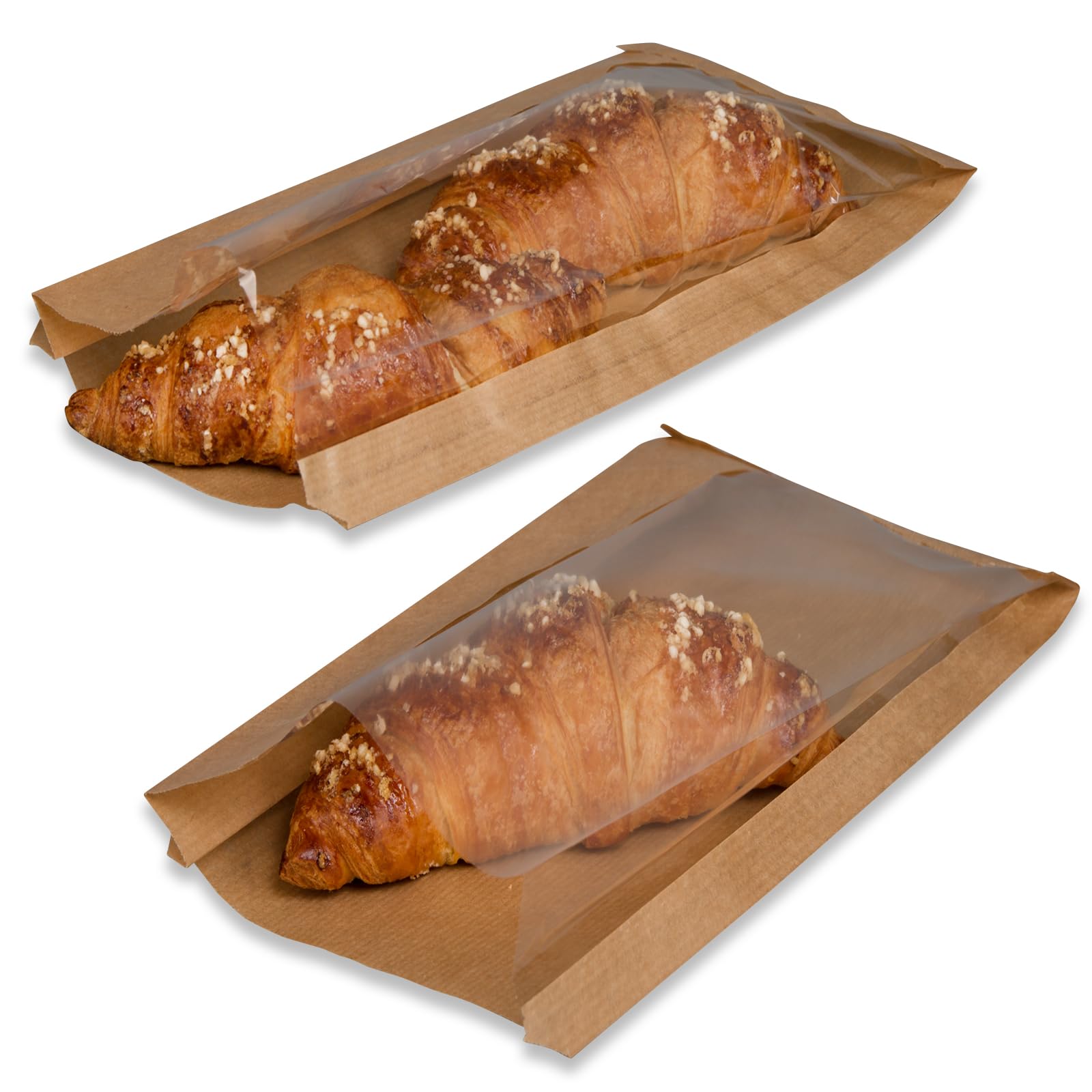 Greaseproof Kraft Bakery Paper Bags with Window for Food (200 Pack) – Pastry & Bread Packaging with Clear Display for Cookies, Croissants, Rolls & Baked Goods (6 x 11")