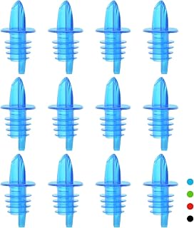 Plastic Liquor Bottle Pourers blue- 12 Pack Classic Bottle Pourers for Alcohol, Leak-Proof, Dishwasher-Safe Pour Spouts for Liquor Bottles (blue)