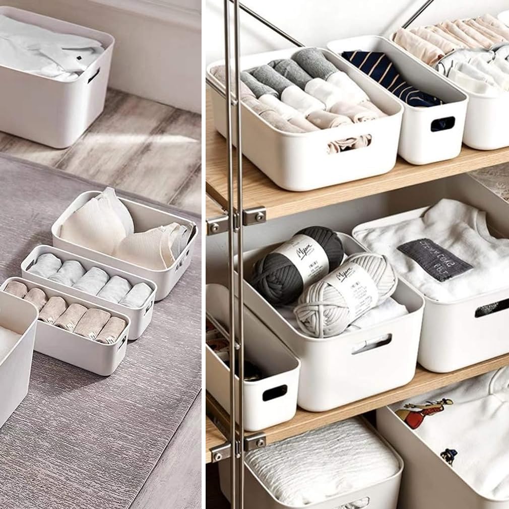 Paniers De Rangement En Plastique, Lot De 4 Paniers étroits Blancs Avec Poignees Pour Cuisine Bureau 27 X 18 X 14 Cm 99073714