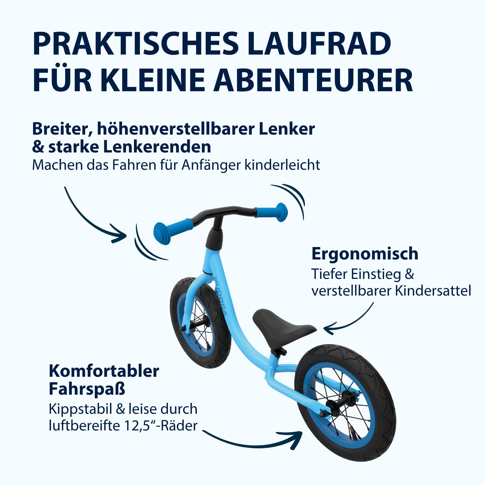 HUDORA Laufrad Up 12,5 Zoll in versch. Farben - Leichtes Lauflernrad - Gleichgewichtsrad mit hoher Kippstabilität - Lauflernspielzeug für Kinder - Kinderspielzeug mit 2 Rädern