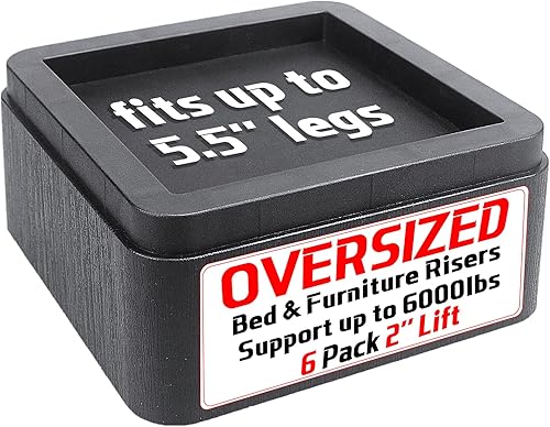 Twakashic Elevadores de muebles de cama de gran tamaño, cuadrados resistentes, elevadores de 2 pulgadas, paquete de 6, se adaptan a patas de hasta