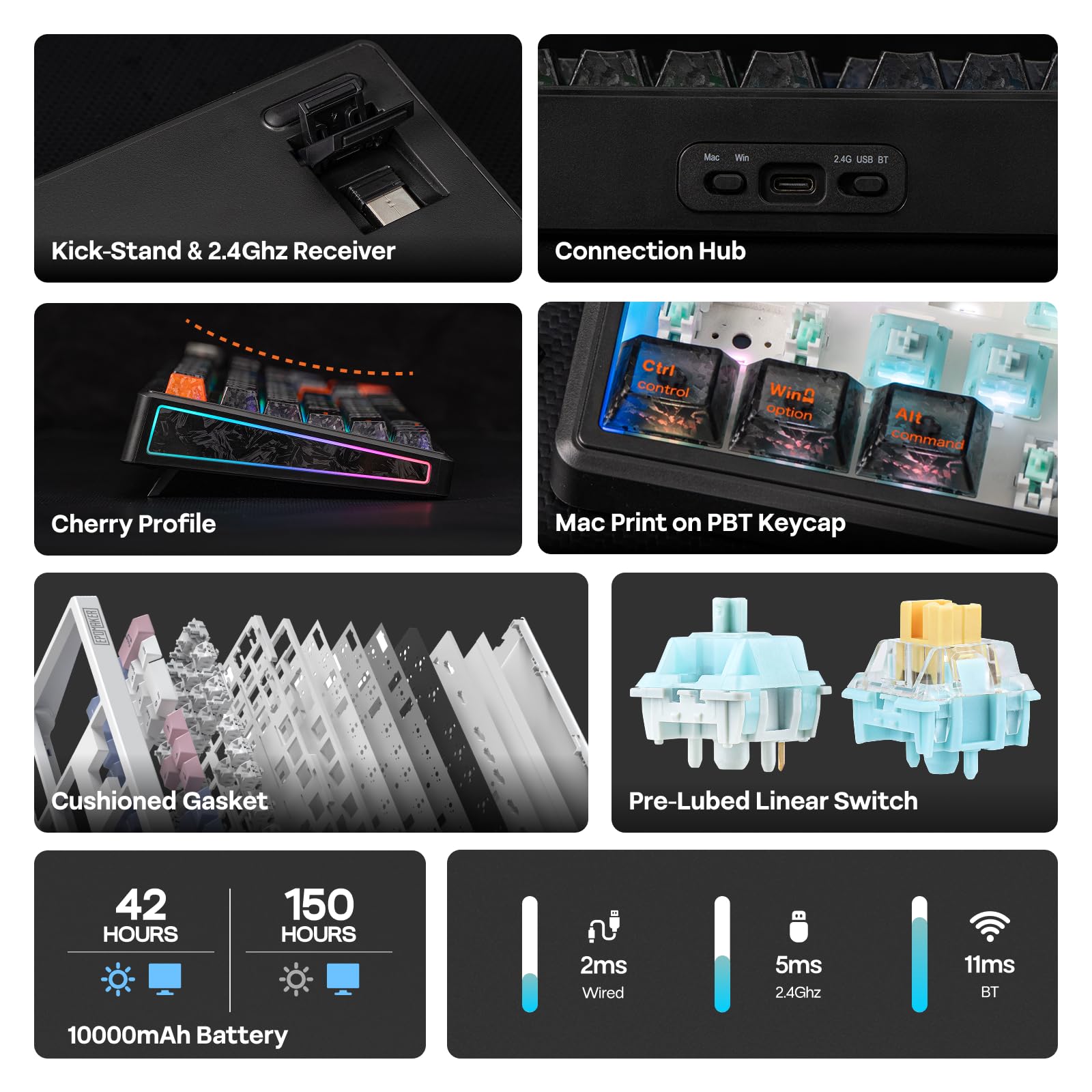 EPOMAKER TH108 V2 PRO Tastiera Meccanica Full Size con Schermo e Manopola, 10000mAh, BT/2.4Ghz, Tasti PBT per Mac, Hot Swap, Luci RGB, Tastiera Wireless Gaming per Mac/PC (Nero, Creamy Jade)