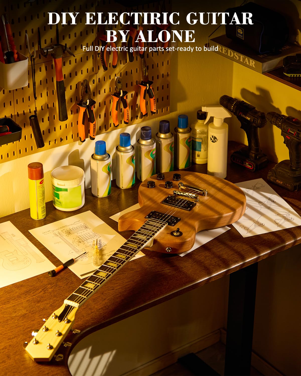 STRICH SLP-D30 DIY Kit de guitarra eléctrica, cuerpo estilo LP sin terminar, configuración de pastilla HH