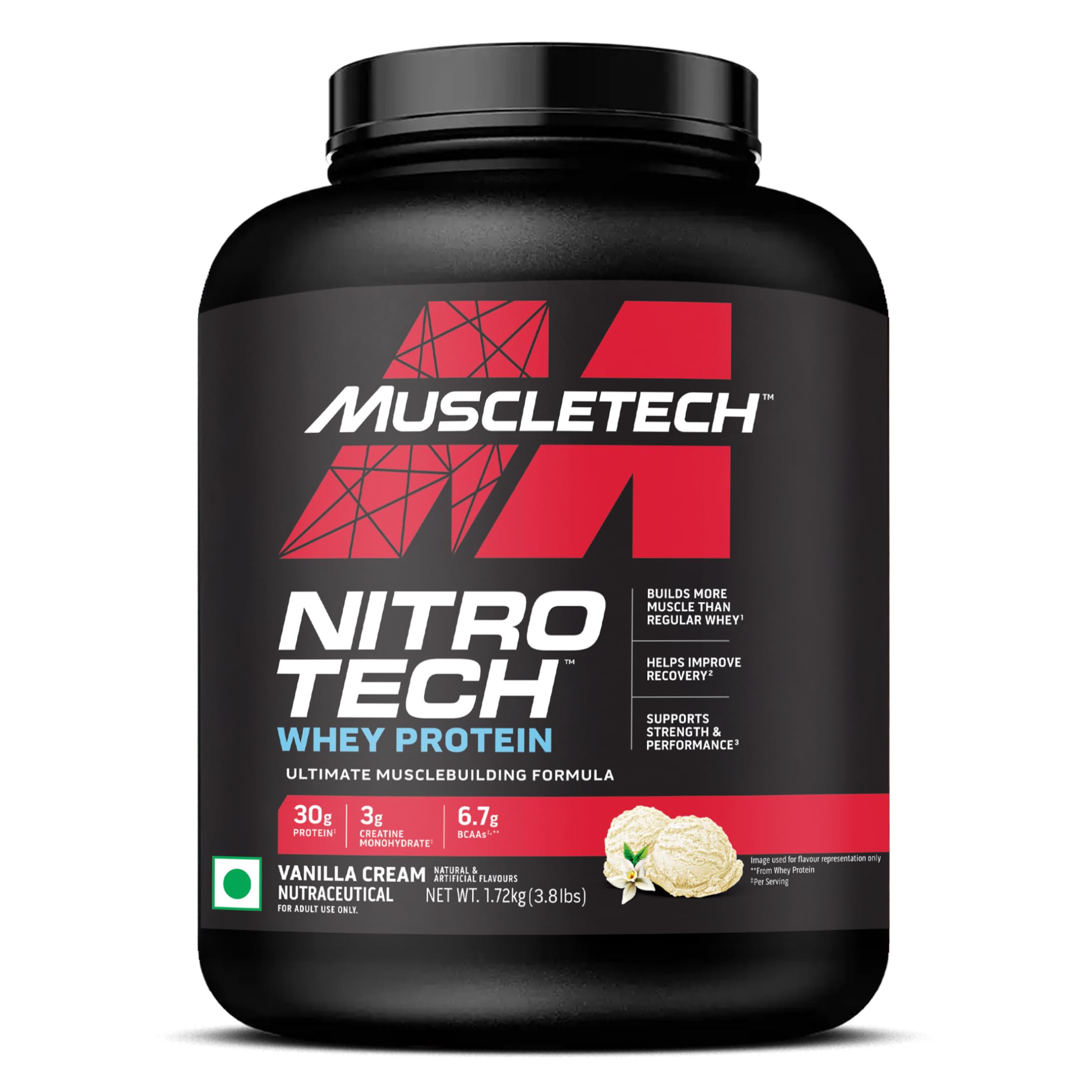 MuscleTech Nitro-Tech Whey Protein, 1.72kg (3.8lbs), Milk Chocolate, 30g Protein, 3g creatine monohydrate, 6.7g BCAA, ultimate muscle building formula, increase strength & performance — Amazon image 18