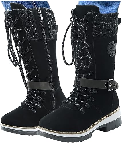 ZBYY Botas vaqueras de media pantorrilla para mujer, tacón bajo grueso, botas de combate occidental, botas de invierno con punta redonda, sin