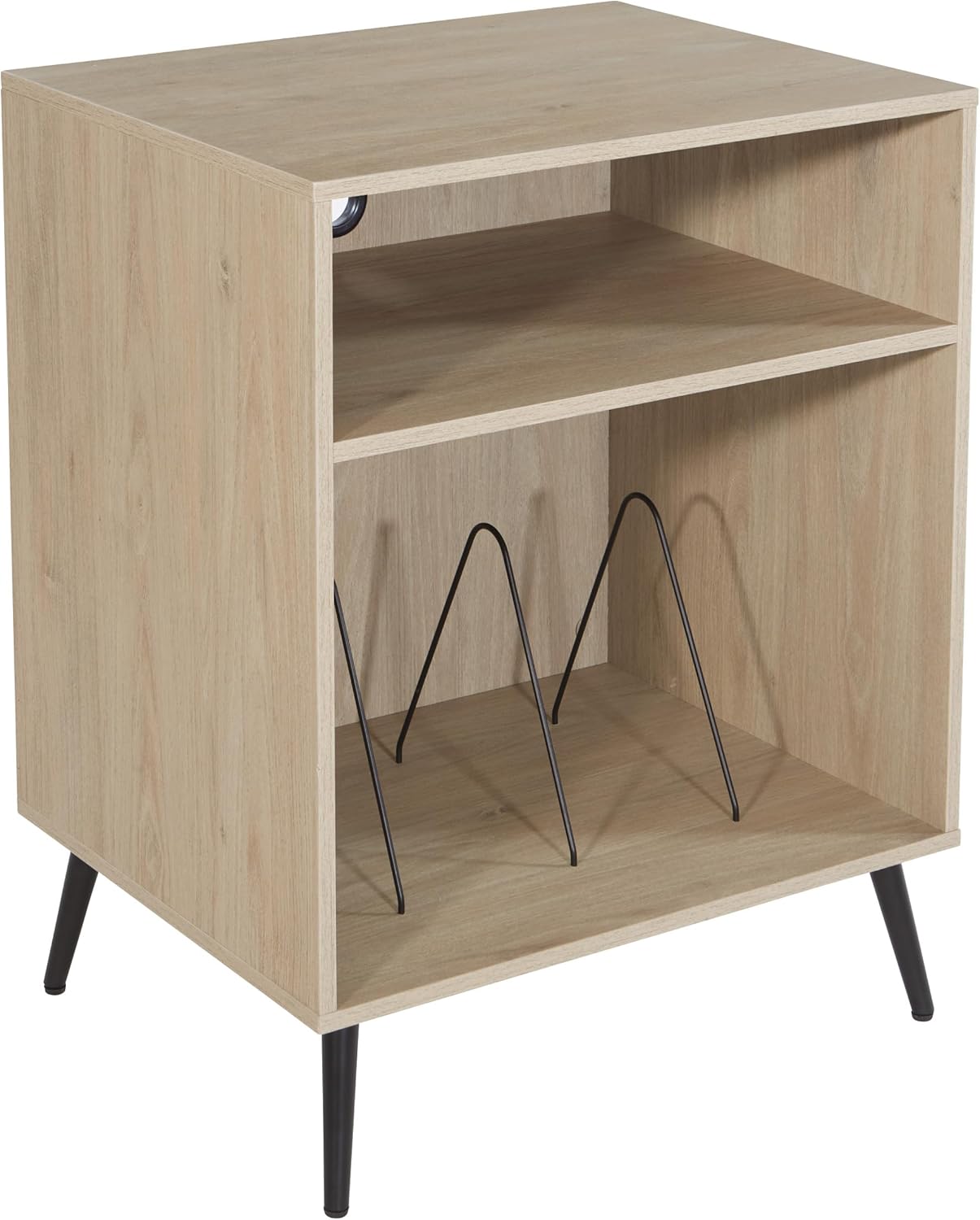 OSP Home Furnishings Consola de soporte para tocadiscos retro con almacenamiento de álbumes, acabado de aliso noruego