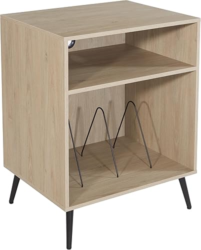 OSP Home Furnishings Consola de soporte para tocadiscos retro con almacenamiento de álbumes, acabado de aliso noruego