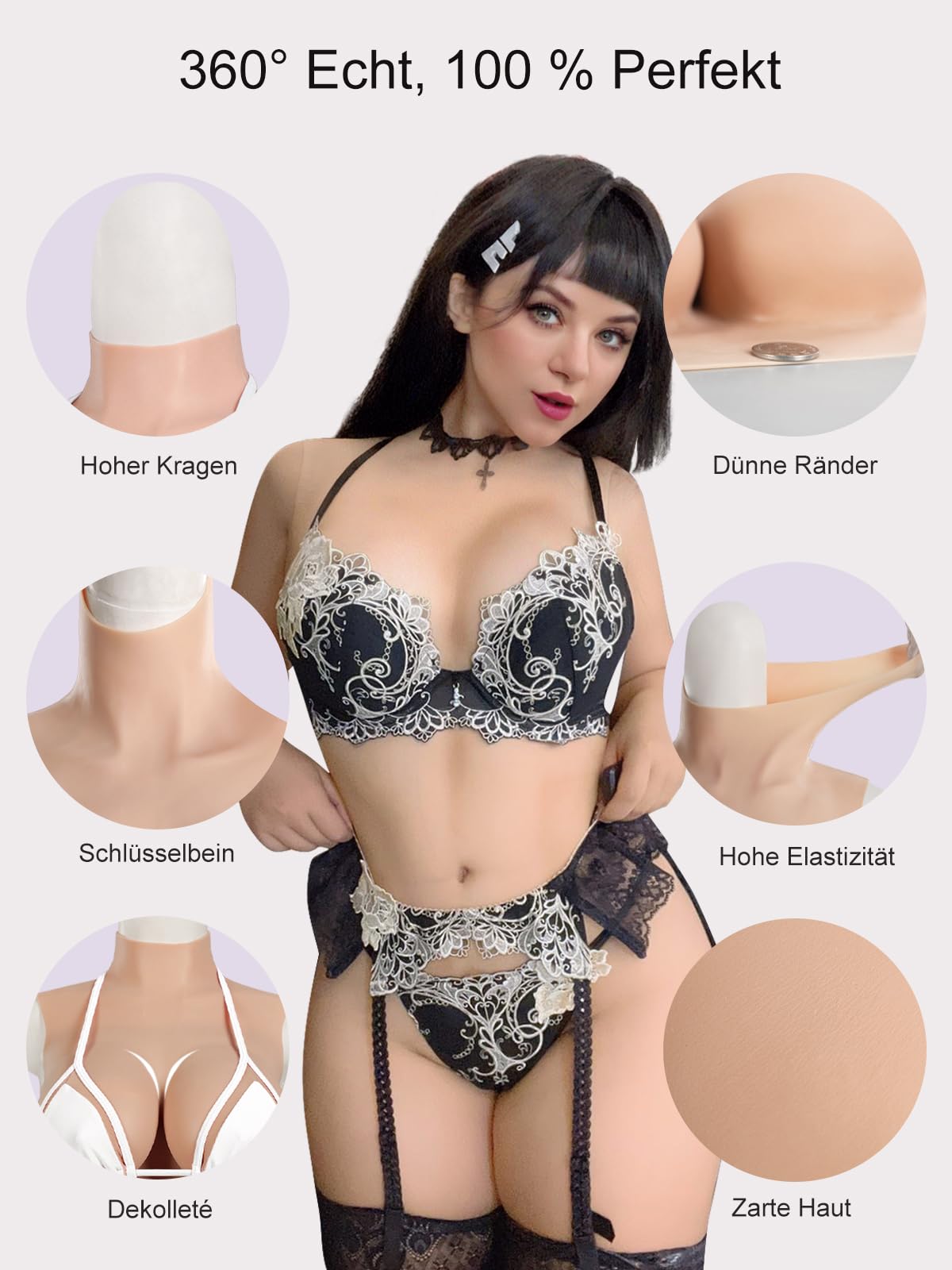 Silikonbrüste [Kurz mit hohem Kragen] – Realistische Silikonbrustplatten & künstliche Brüste, Brustformen für Crossdresser & Cosplay