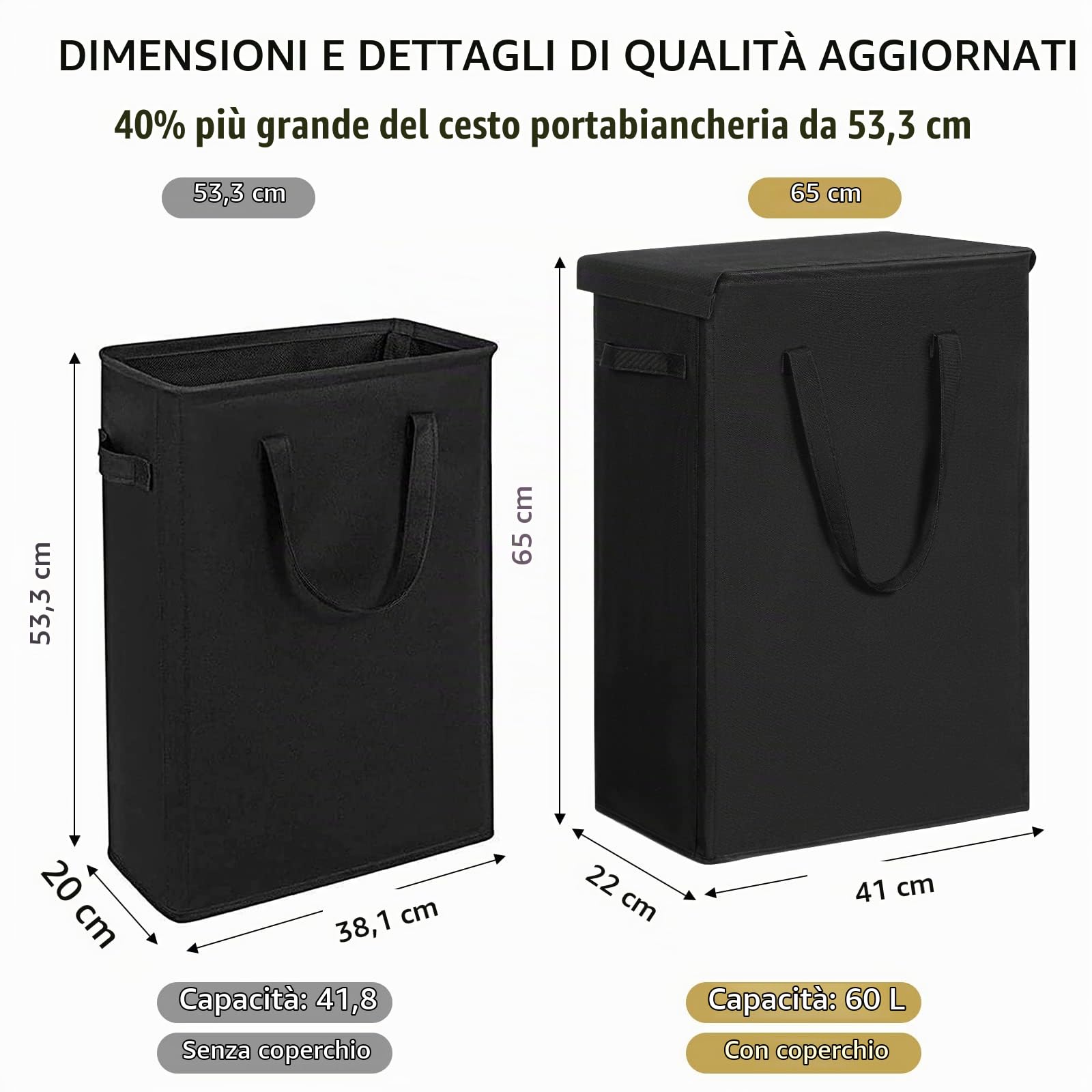 Chrislley Cesto portabiancheria sottile con coperchio Cesto portabiancheria sottile alto 60 L Sacchetti portabiancheria alti e pieghevoli traspiranti Cestino portaoggetti grande