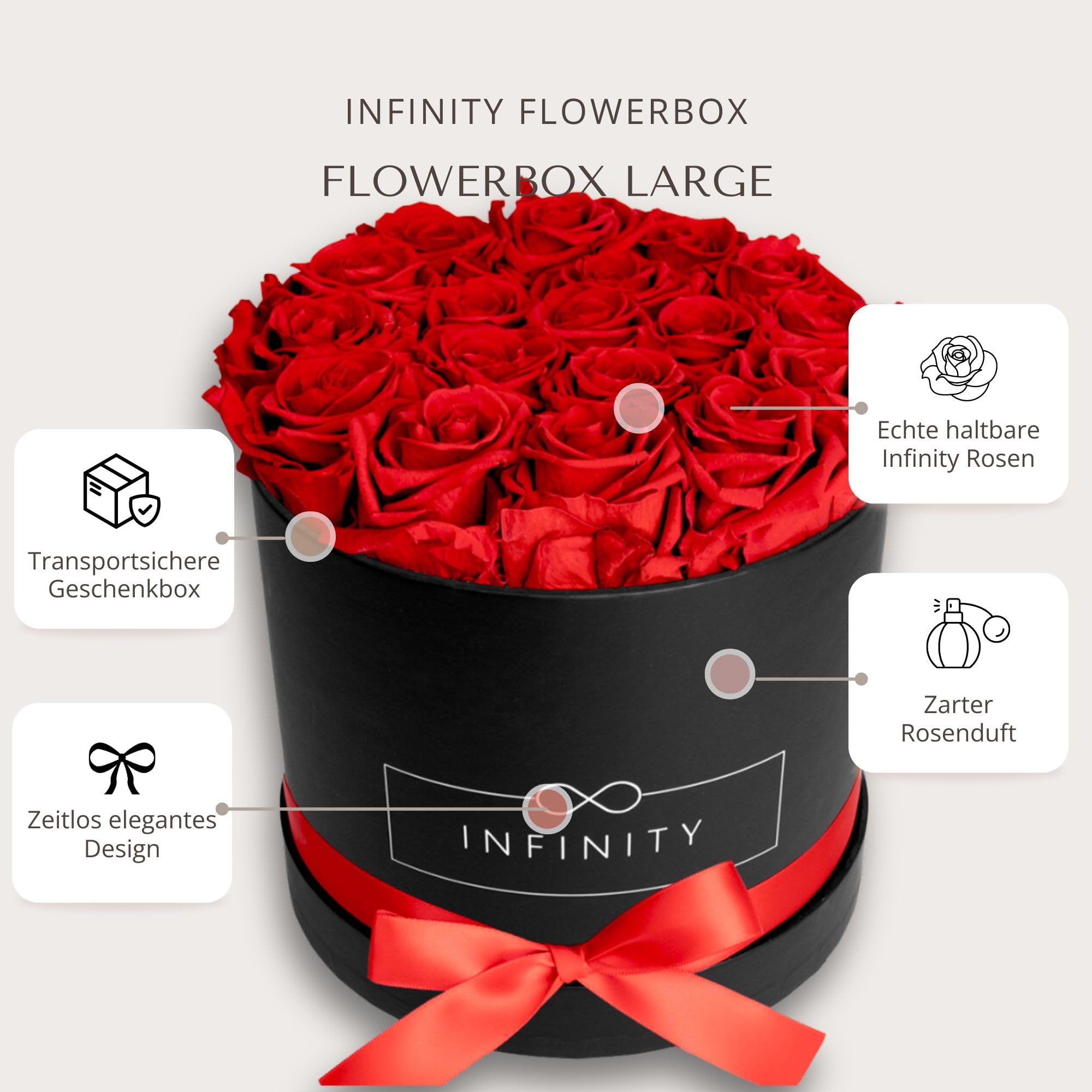 18 Vraies Roses Infinity (se conservent 3 Ans sans Eau) - Livré avec Emballage Cadeau I Fait Main à Berlin I Cadeau pour Femme
