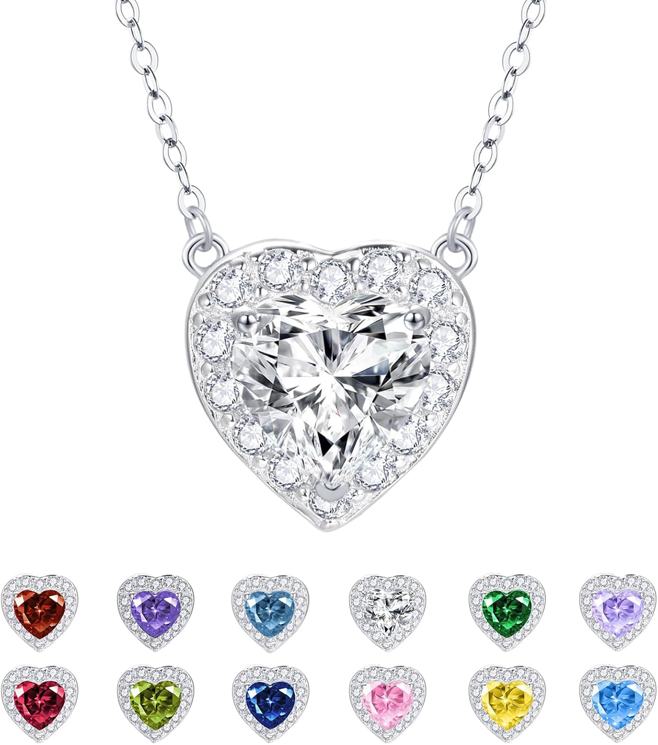 Dreamboat Heart Birthstone Necklaces for Women 925 Sterling Silver Cubic Zirconia Jewelry Anniversary Birthday Gift for Mom Wife Daughter Her