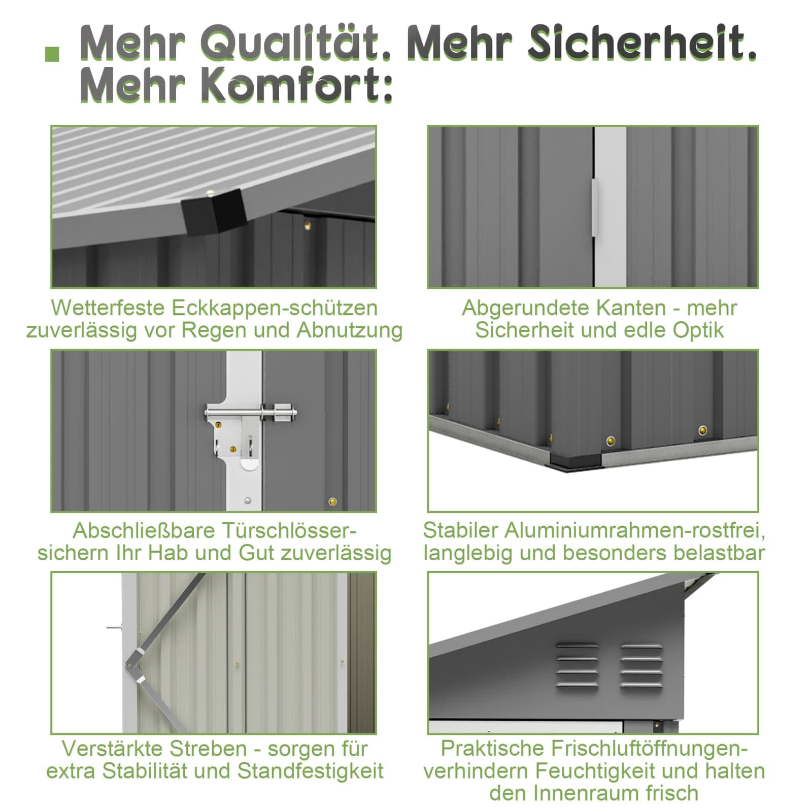 Sweiko Abri de Jardin métallique 4x8 Pieds avec Porte verrouillable, Remise Outil avec 2 aérations et Toit incliné, Cabane Rangement Exterieur pour Outils (Grey)
