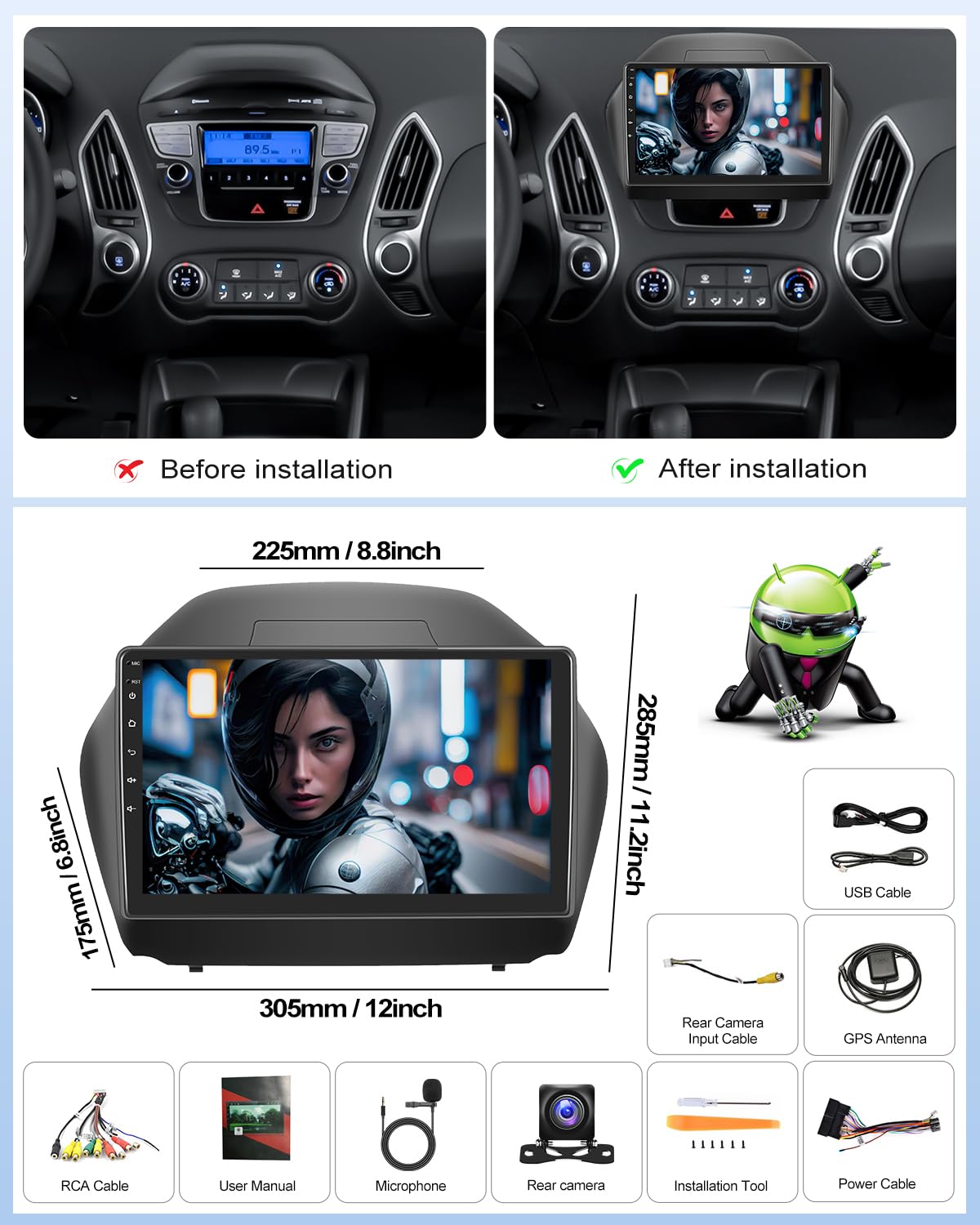 2G+64G CAMECHO Android 13 Radio Coche para Hyundai IX35 2010-2015 con GPS Carplay Android Auto,Radio 2 DIN con Pantalla de 10 Pulgadas Bluetooth FM/RDS Mirror Link+Cámara Trasera