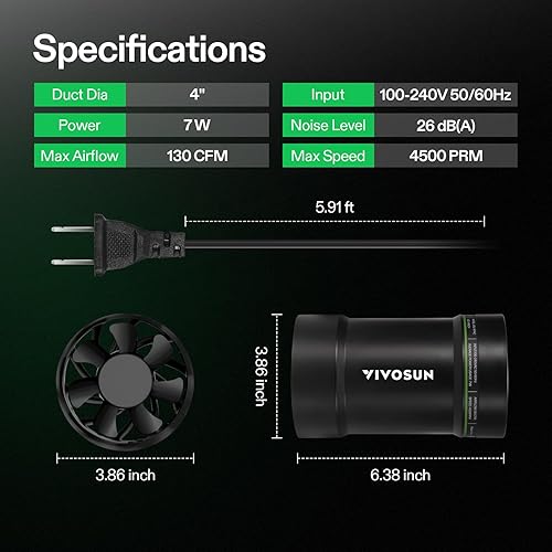 Vista 23 de Ventilador a inyección Vivosun Inline Duct