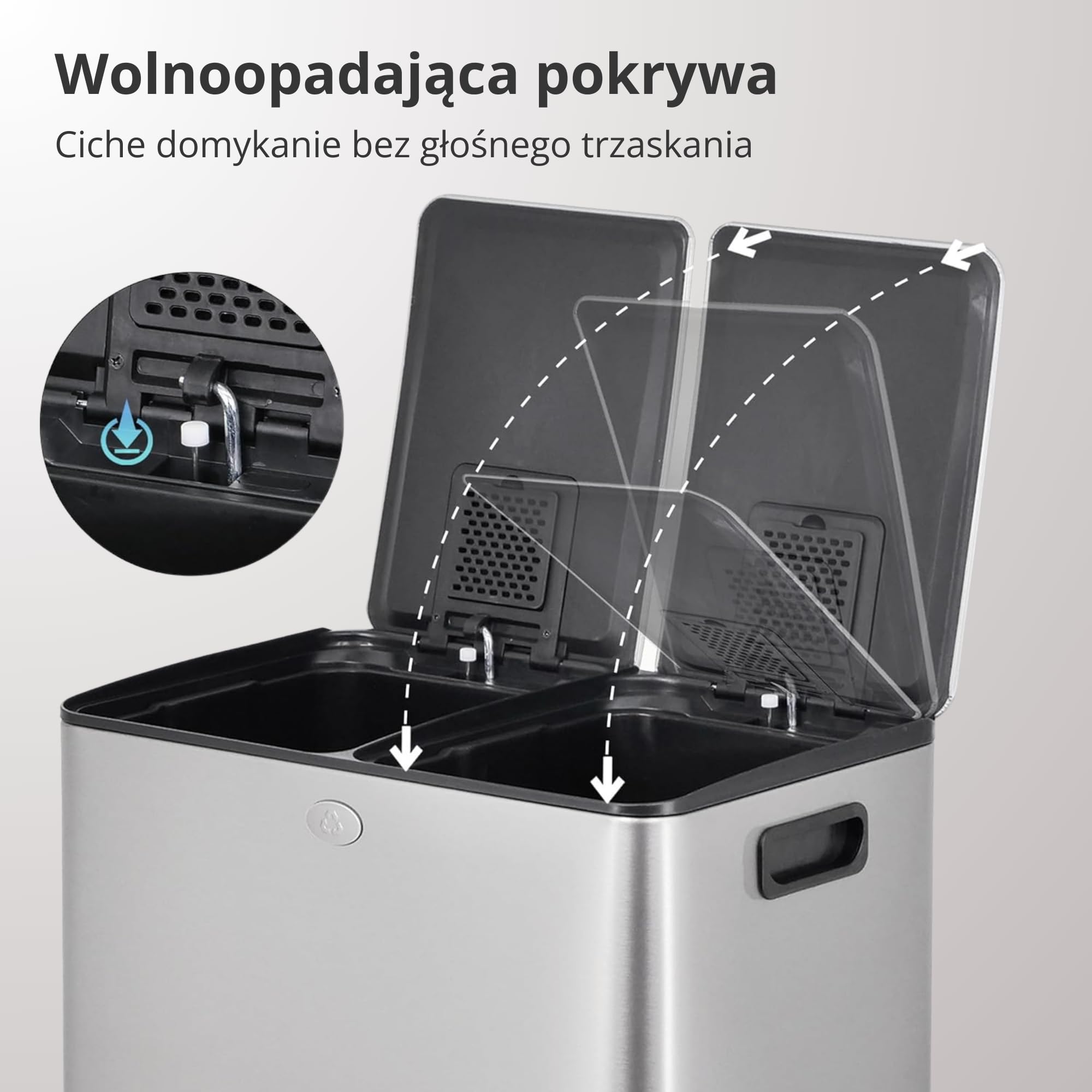Kosz do Recyklingu 2 x 20 L (40 L), Podwójny, Stal Nierdzewna Odporna na Odciski Palców, z Pokrywą z Cichym Zamykaniem i Pedałem, Zawiera 20 Worków na Śmieci, Oddzielne Przegrody