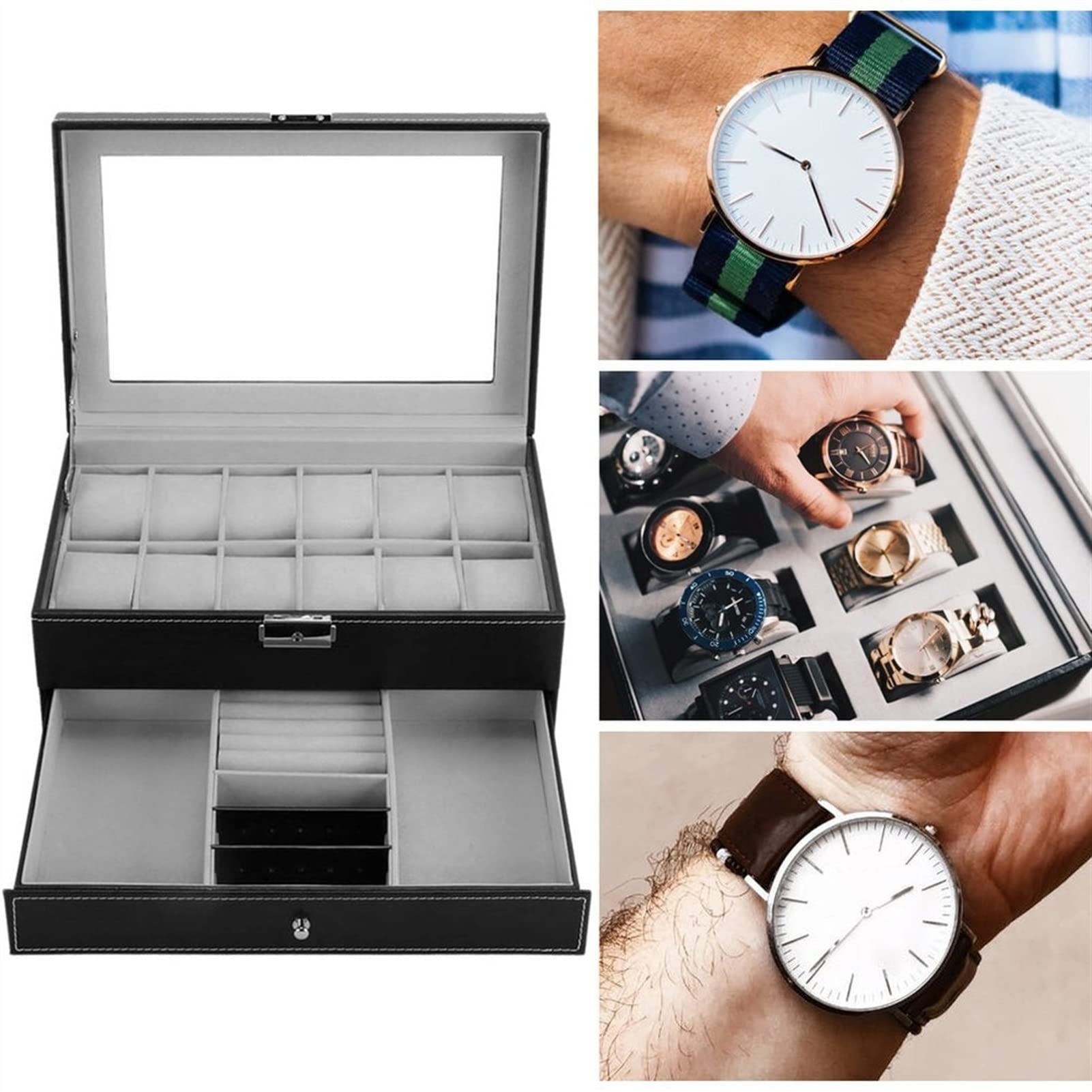 ZJchao Flip Watch Box 10 Slot, Scatola Porta Orologi In Pelle PU - Foto 12