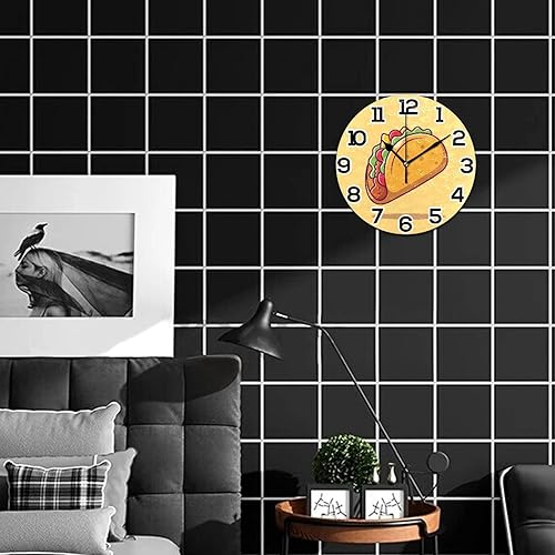 Miniatura 4 de Taco - Reloj de pared con diseño de comida mexicana, funciona con pilas, sin tictac, silencioso, redondo, acrílico, cuarzo, decorativo, para cocina,