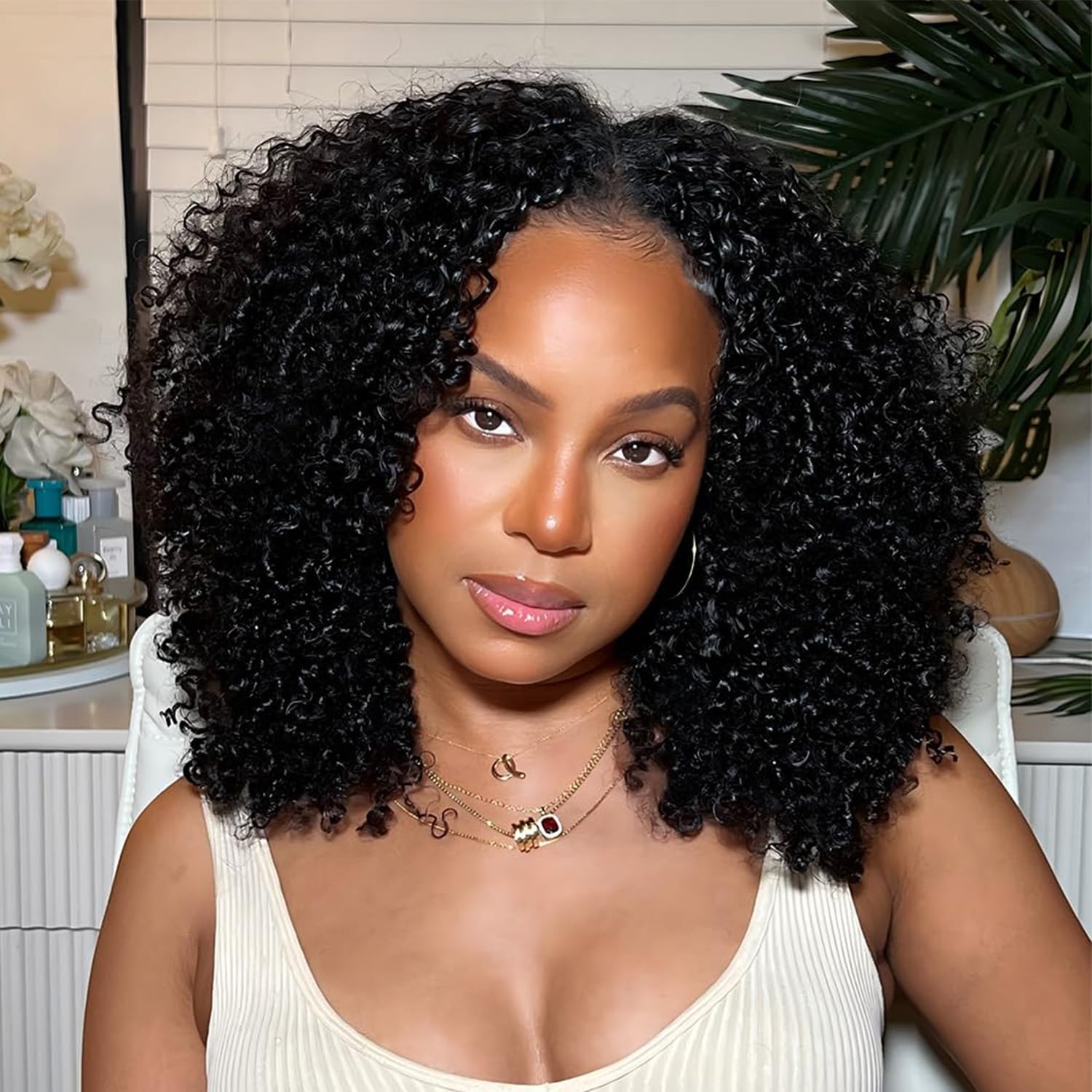 10 Inch Pre Looped Micro Curly Crochet Hair for Women 8 Packs Natural Black Kinky Curly Crochet Hair Synthetic Hair Extensions 1B#