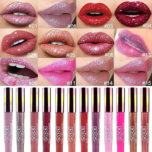 Miniatura 2 de evpct Juego de 2 lápices labiales líquidos de larga duración color malva y gris pardo, morado mate a purpurina, para mujer, con diamantes,