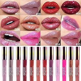 evpct 2Pcs Mauve & Taupe Mauve Glitter Metallic Shimmer Diamond Lipstick Lip Gloss Stain Set for Women Long Lasting Waterproof, Purple Sparkle Glitter Matte long Wear Liquid Lipstick Lip Makeup Kit