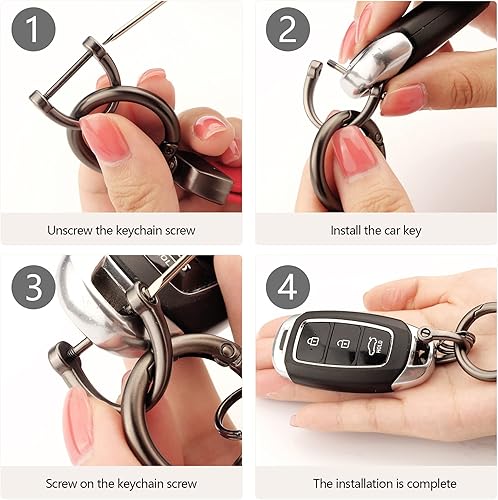 Miniatura 7 de Fehlot Llavero de gamuza para automóvil, con anillo en D antipérdida, dos llaveros y destornillador que gira 360 grados, soporte para llaves de