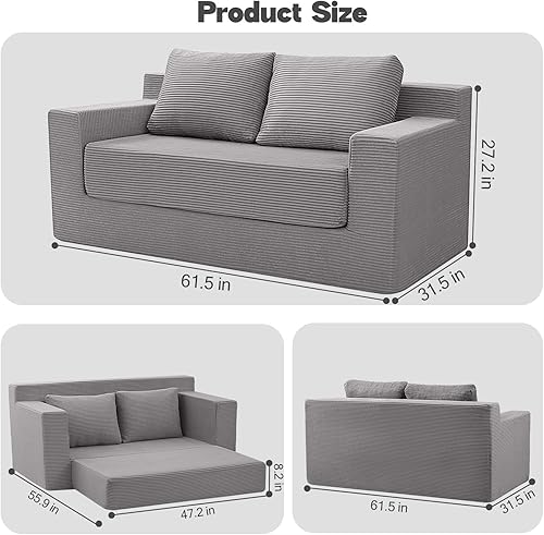 Miniatura 3 de MeMoreCool Sofá cama, sofá cama pequeño futón con almohadas, sofá biplaza convertible sin hueso, sofá plegable de espuma para el suelo para