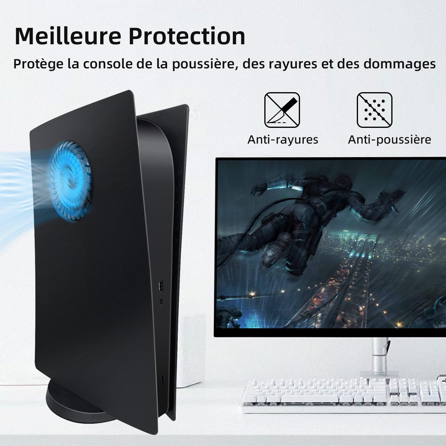 Mcbazel PS5 Console Faceplate Cover avec Refroidissement Air Slots Façade de Remplacement pour PS5 Digital Edition Console Anti Scratchproof Dustproof PS5 Plates – Noir(Pas pour PS5 Slim)