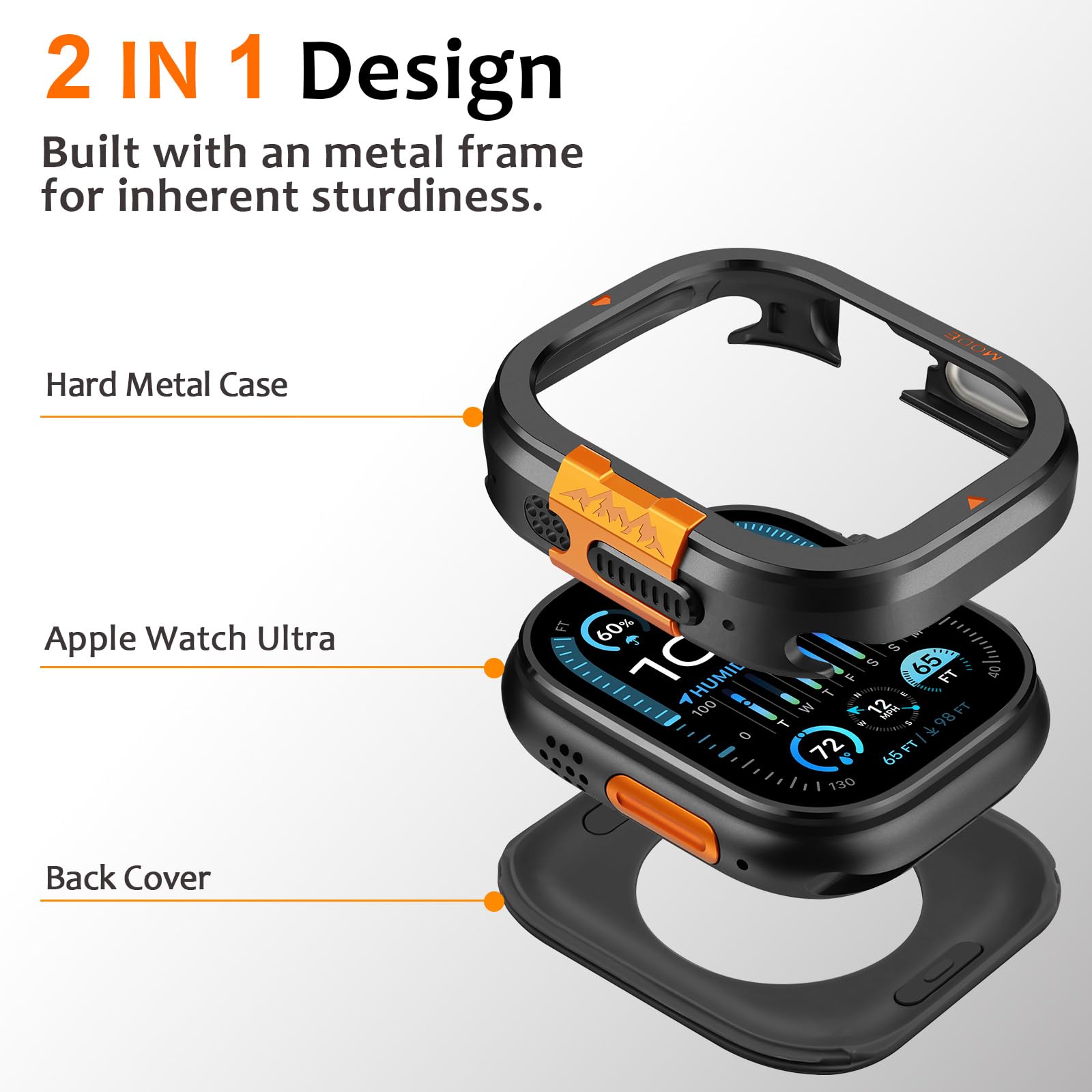 Amizee Metall Hülle Kompatibel für Apple Watch Ultra 3/2/1 49mm mit Rückseite, Robuste Schutzhülle der Stoßstange für iWatch Ultra 49mm, Schwarz