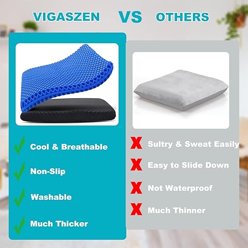 Miniatura 6 de Cojín de asiento de gel con funda antideslizante para sentarse durante mucho tiempo, cojín de gel para aliviar el dolor lumbar, cadera, ciática,