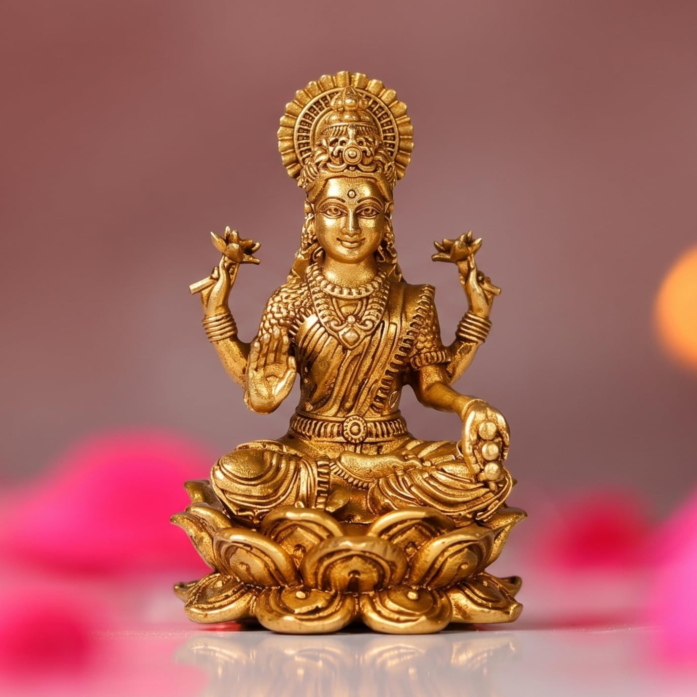 Small Brass laxmi Idol - 4cm Lakshmi murti for Home Pooja decore and car Dashboard (LAXMI)-image-38