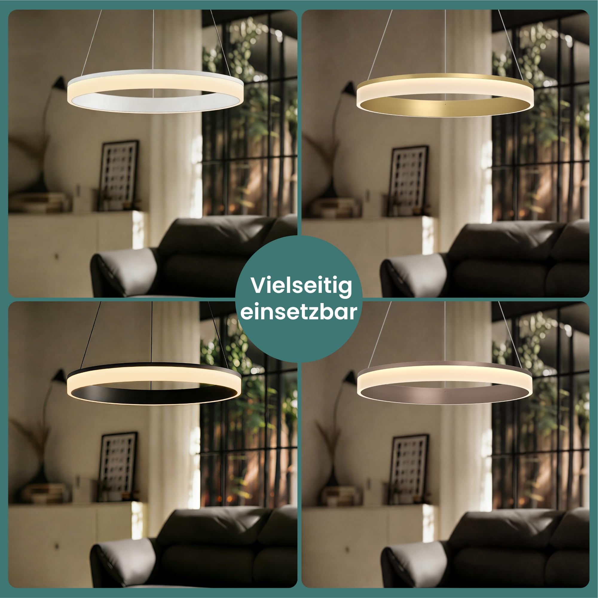 Mai & Mai Pendelleuchte Esstisch, dimmbar mit Fernbedienung & Wandschalter | LED Hängelampe, 60cm, 3000K–6000K,30W, höhenverstellbare Design, Moderne, Luvina02, Sandweiß